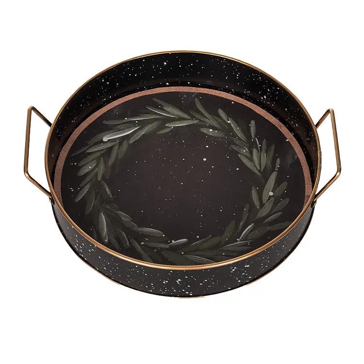 Wreath Accent Metal Serving Tray with Handles PinkPro Beauty Supply