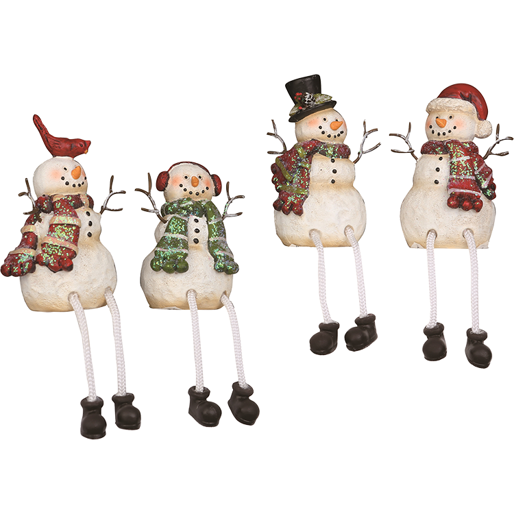Glitter Striped Snowman Shelf Sitter Figurines Set 4 Piece