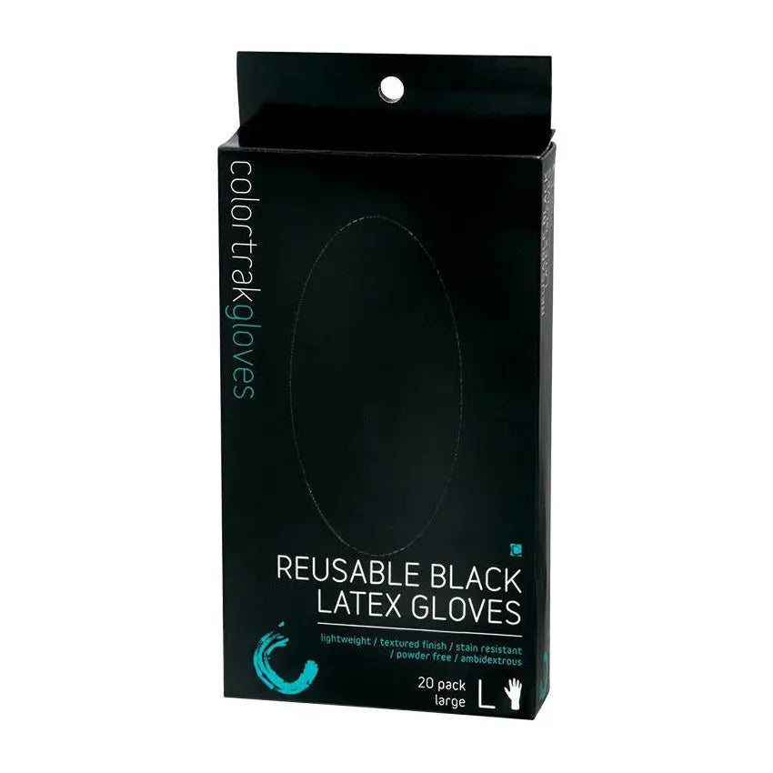 Colortrak 20 Count Reusable Black Latex Gloves Colortrak