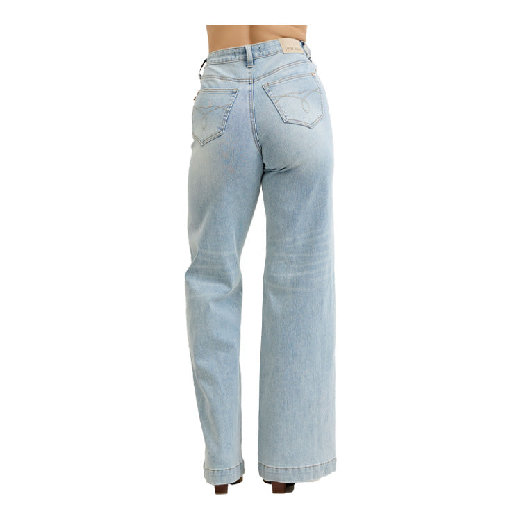 Judy Blue High Waisted Retro Wide Criss-Cross - Mild Destroy Jeans