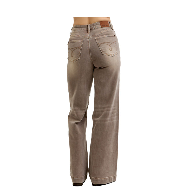 Judy Blue High Waist Retro Wide Leg Criss-Cross Jeans - Clay