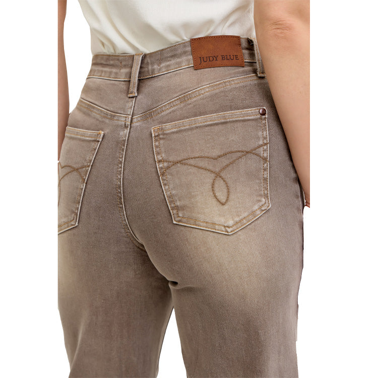 Judy Blue High Waist Retro Wide Leg Criss-Cross Jeans - Clay