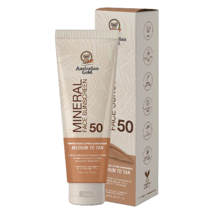 Australian Gold Mineral SPF 50 Tinted Medium/Tan - 2.5 oz. - PinkPro Beauty Supply