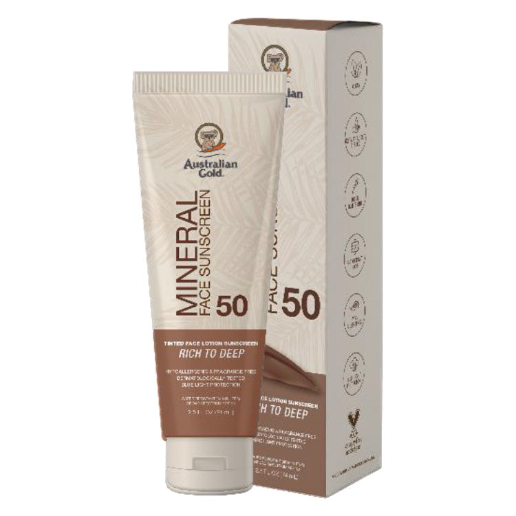 Australian Gold Mineral SPF 50 Tinted Rich/Deep - 2.5 oz. - PinkPro Beauty Supply