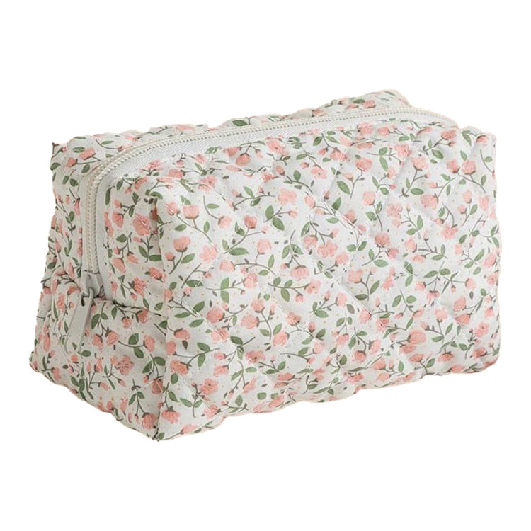 Zenana Disty Quilted Floral Cosmetic Pouch Bag - Pink