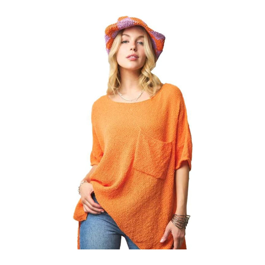 Davi & Dani Midi Sleeve Sweater Orange