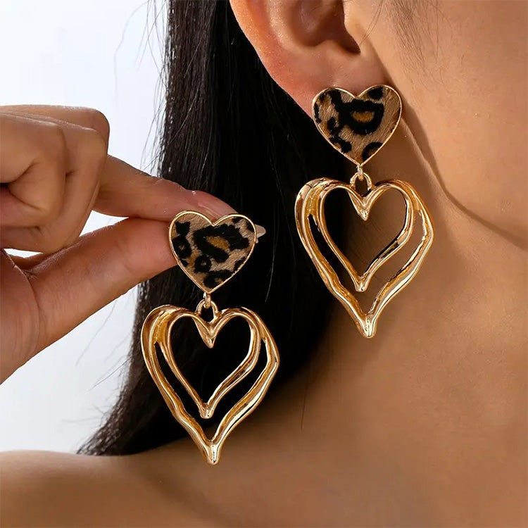 Leopard Print Heart Dangle Earrings PinkPro Beauty Supply