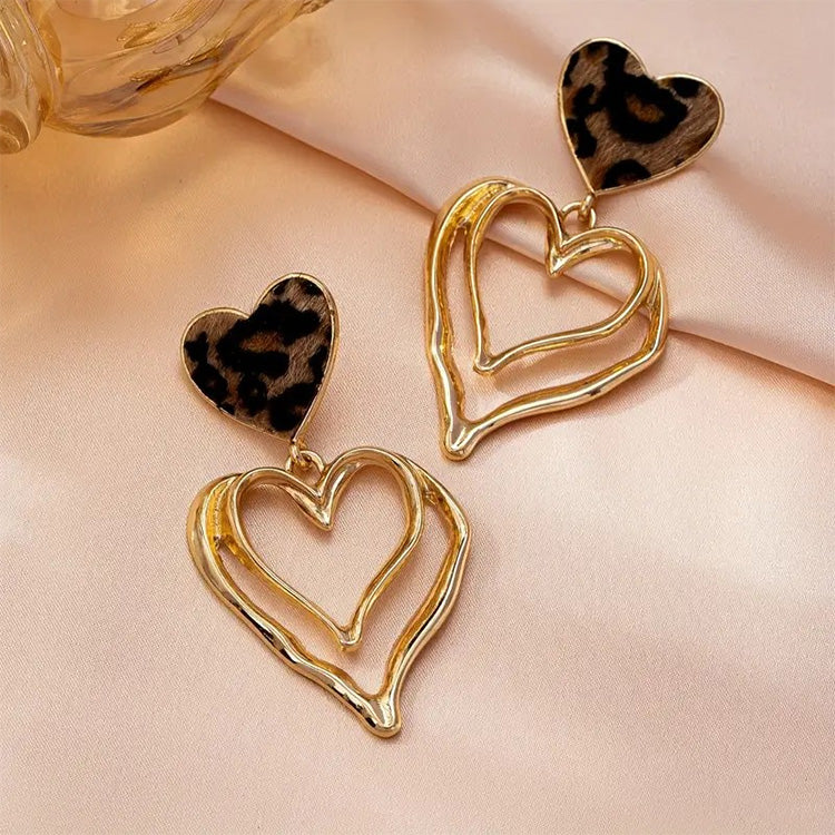 Leopard Print Heart Dangle Earrings PinkPro Beauty Supply