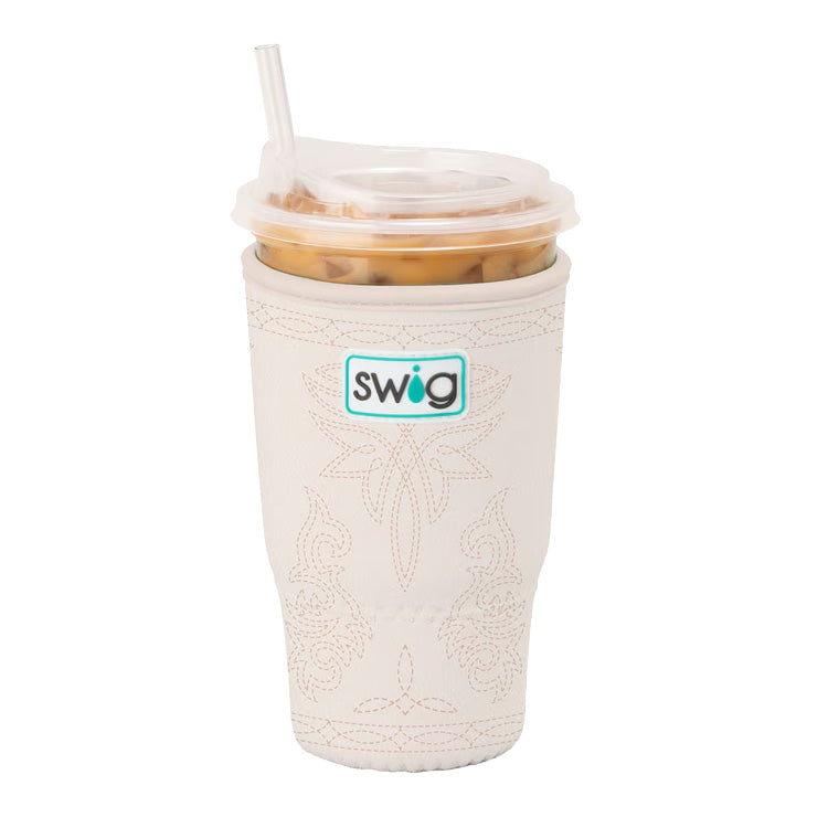 Swig Life Coolie Large Iced Cup Saddle Stitch Cream