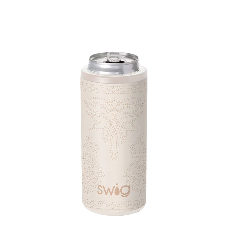 Swig Life Skinny Can Cooler 12 oz. Saddle Stitch Cream
