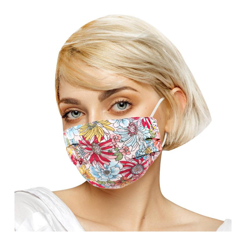 Face Mask Pleated Cotton Flower Print