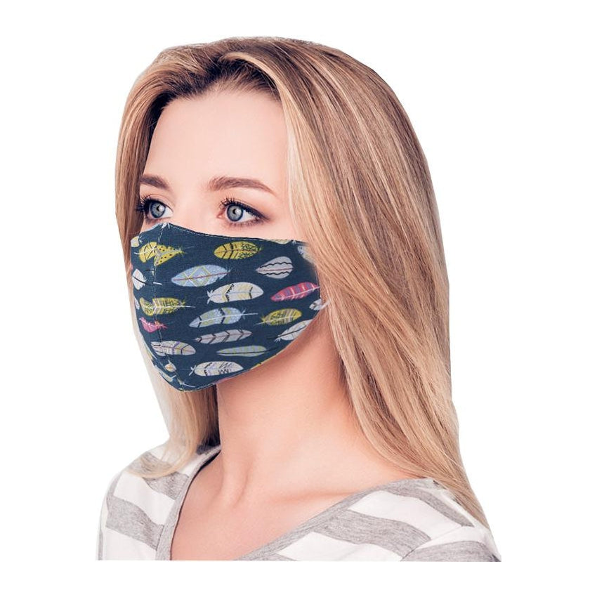 Face Mask Multi Feather Print Blue