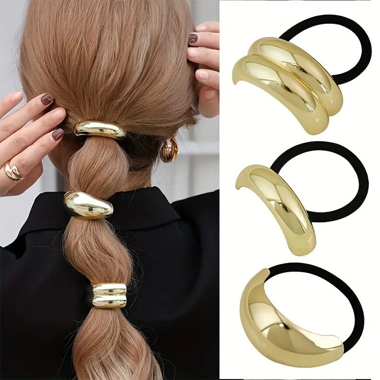 Gold Metal Hair Cuff Tie Set - 3 Piece