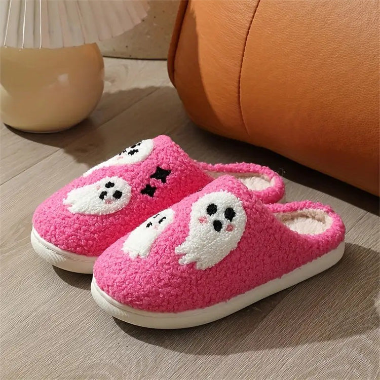 Pink Fuzzy Ghost Halloween Slippers