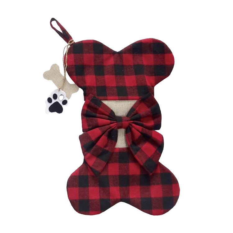 Pet Stocking with Buffalo Plaid Bone Design