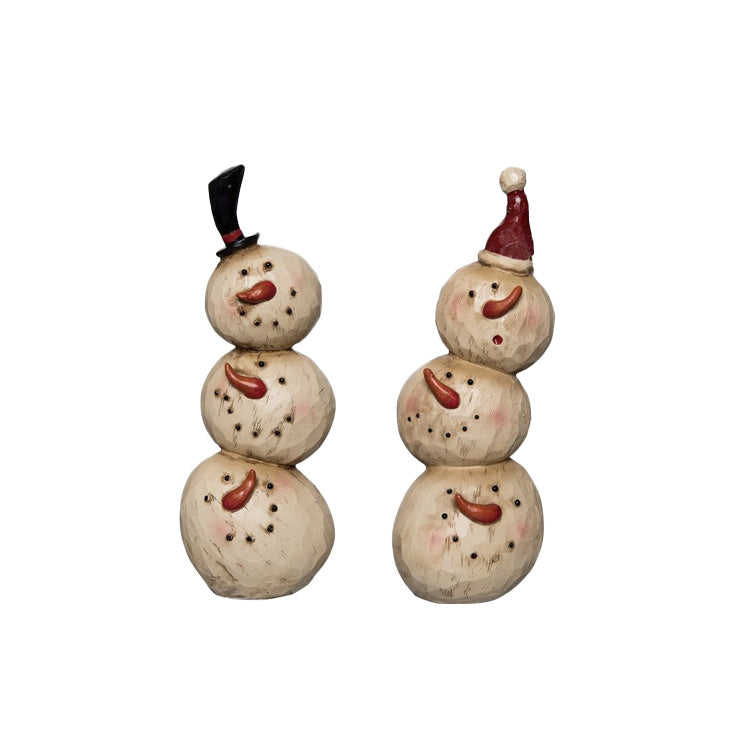 Rustic Snowman Stack Figurines - Set of 2 Christmas Decor