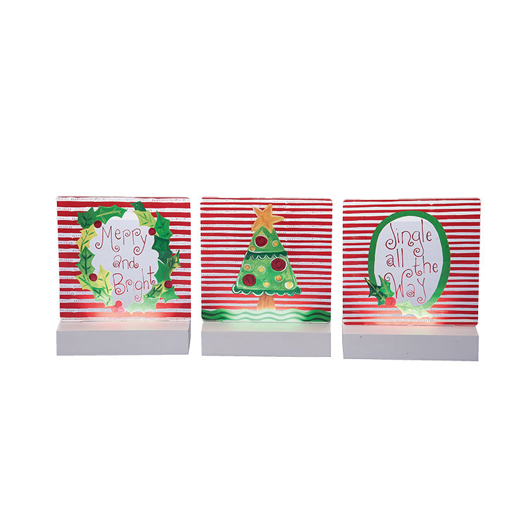 Gift Holiday Light Up Table Sign Set 3 Piece