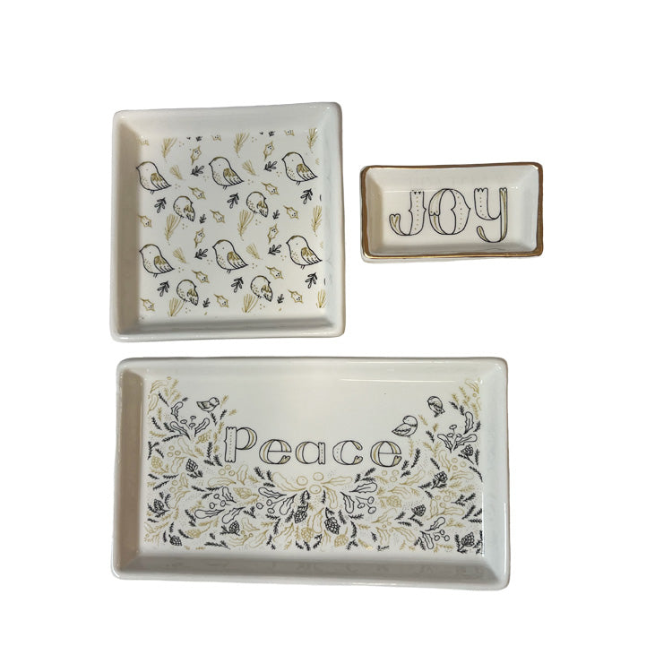 Gift Trinket Trays Set Peace Joy 3 Piece