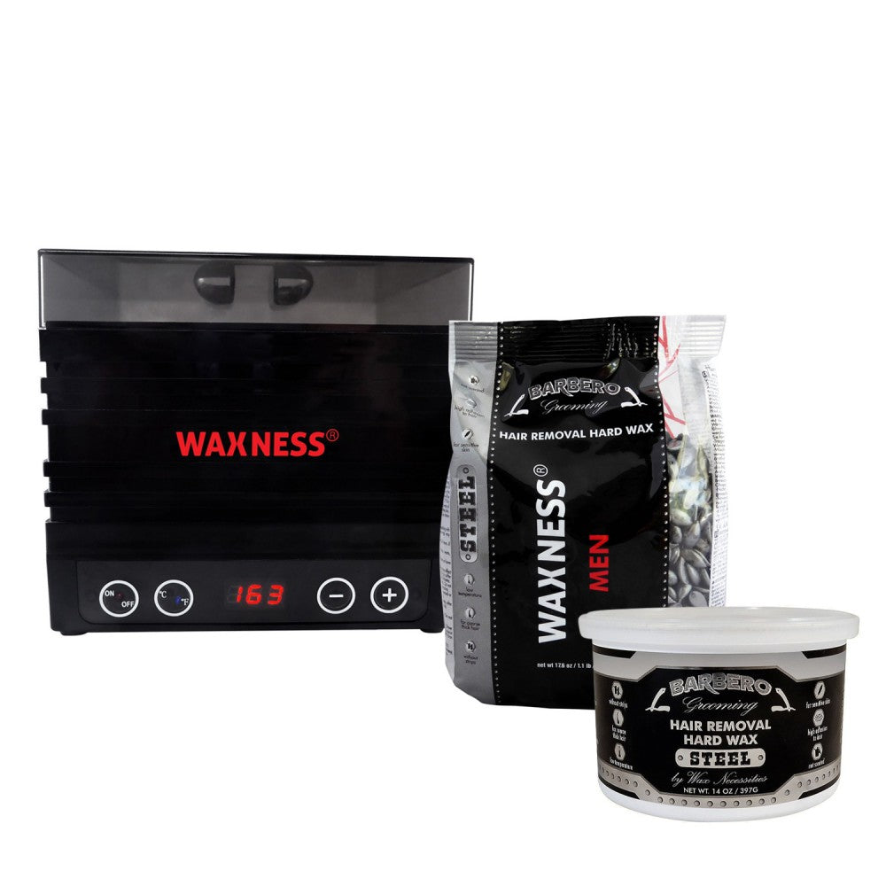 Waxness Barbero Depilatory Hard Wax Kit with W-CUBE Black Digital Warmer