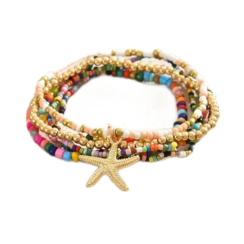 Anklet Set Boho Starfish Multicolor - 6 Piece PinkPro Beauty Supply