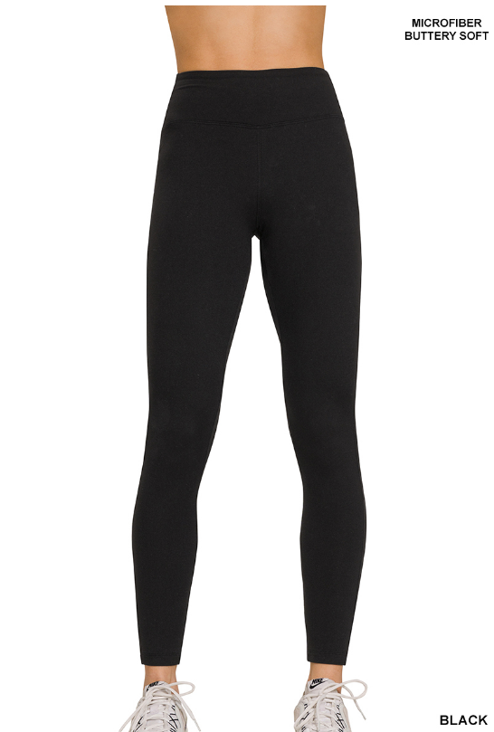 Zenana Microfiber Buttery Soft Leggings with Waistband - Black