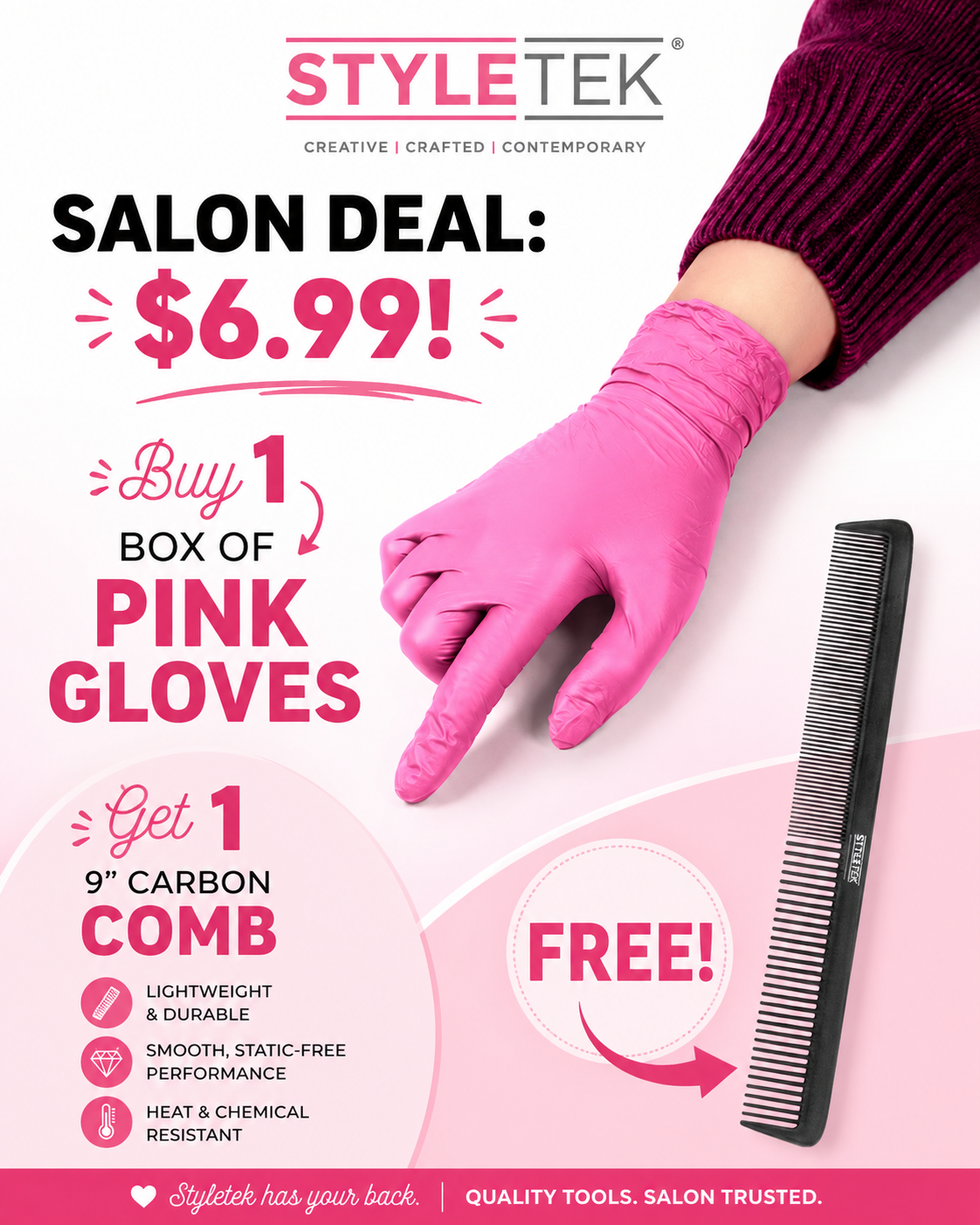 Styletek Bundle: Pink Vinyl Gloves (M) + 9