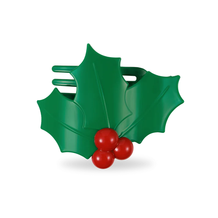 Teleties Medium Flat Hair Clip - Holly Leaves Holiday