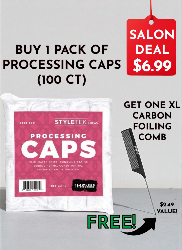 BOGO Deal: StyleTek Processing Caps 100 Count + XL Carbon Comb