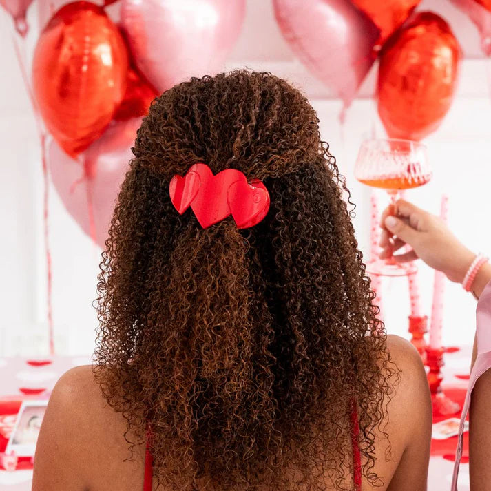 Teleties Flat Clip Medium Heart to Heart - Red