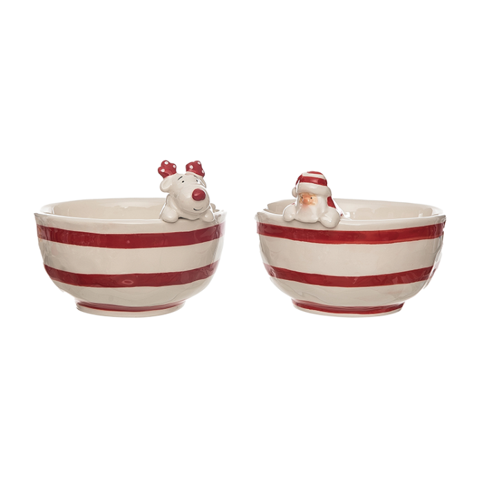 Ceramic Sweet Santa Serving Bowl Set - Santa & Reindeer 2 Piece
