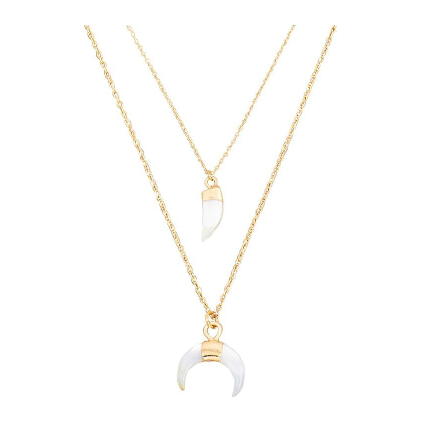 Necklace 2 Layer Horn Charm Gold