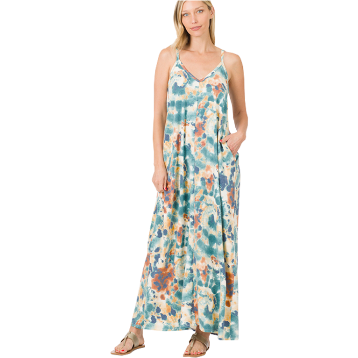 Teal Tie Dye French Terry Maxi Dress
