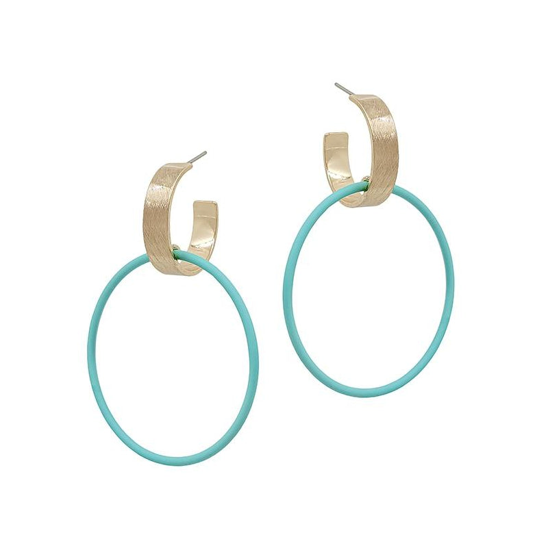 Earrings Gold Hoop & Circle Teal