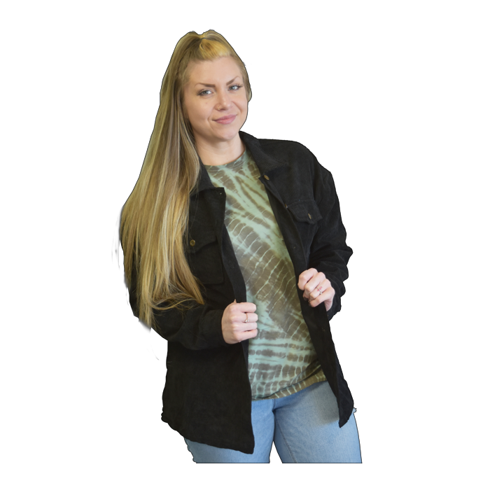 Corduroy Shirt Jacket Button Up-Black Medium PinkPro Beauty Supply