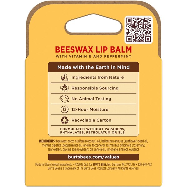 Burt's Bees Beeswax Lip Balm 4ct