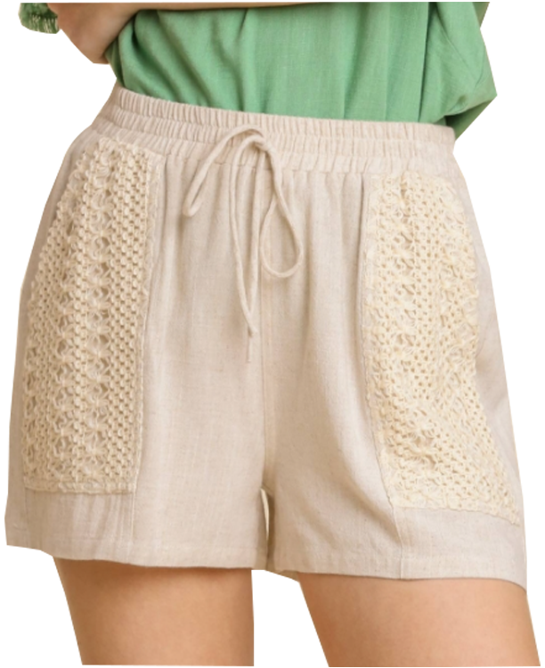 Umgee Linen Lace Pocket Shorts