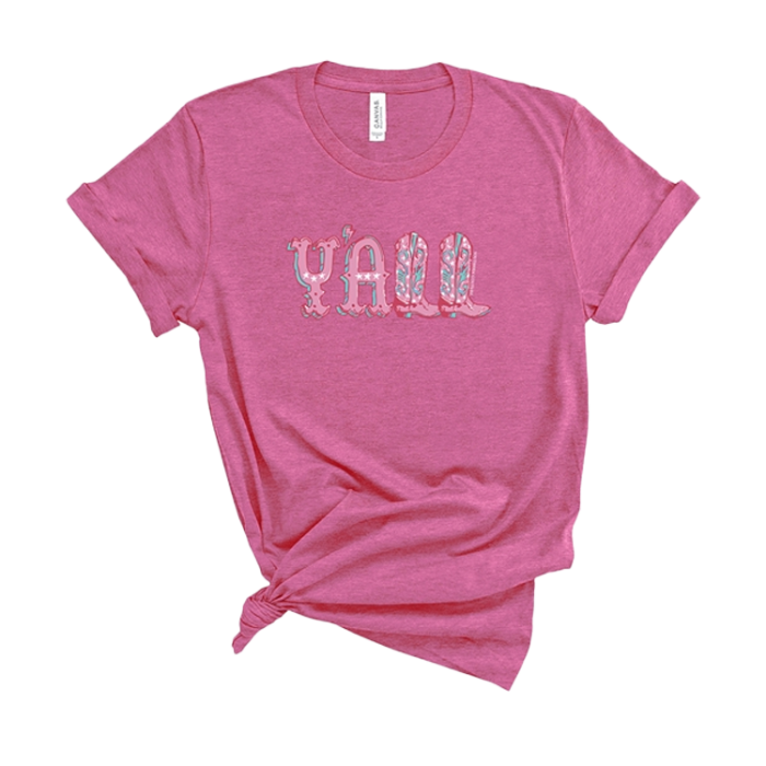 Southern Couture Y'all Short Sleeve T-Shirt - Pink Large
