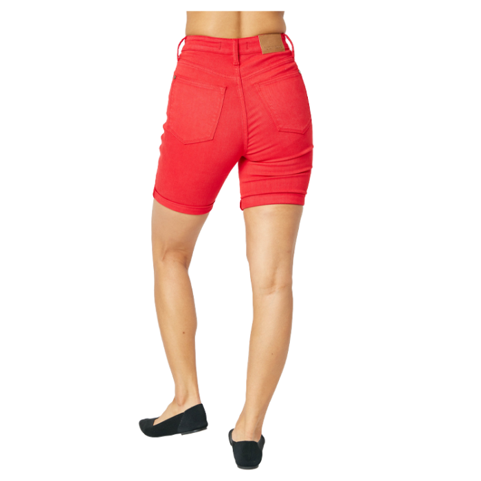 Judy Blue Red Tummy Control Bermuda Shorts - High Waist