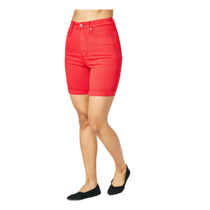 Judy Blue Red Tummy Control Bermuda Shorts - High Waist