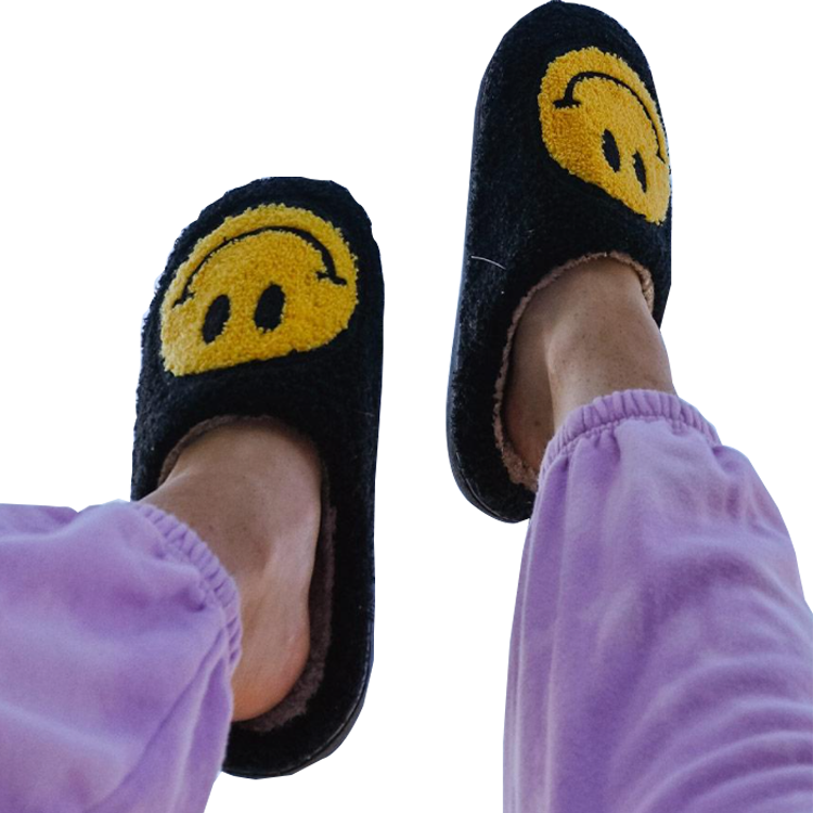 Fuzzy Smiley Face Slippers