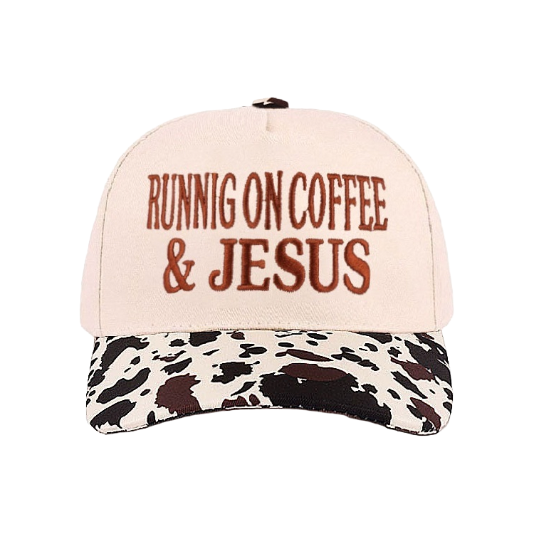 Zenana Cap Two Tone Cow Print - Running on Coffee & Jesus