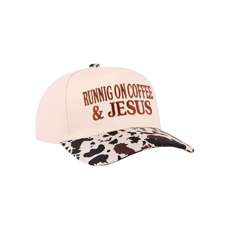 Zenana Cap Two Tone Cow Print - Running on Coffee & Jesus