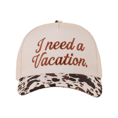 Zenana Cap Two Tone Cow Print- I need a Vacation Zenana
