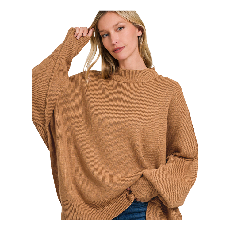 Zenana Top Oversized Sweater - Deep Camel