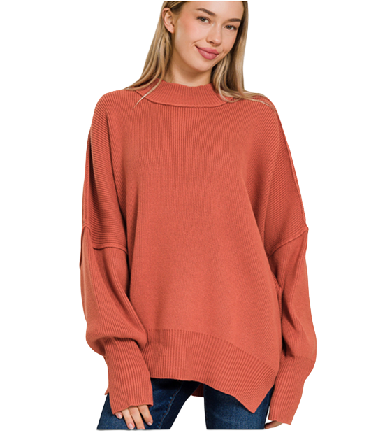 Zenana Top Oversized Sweater - Rust