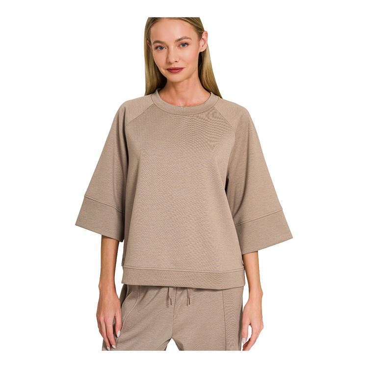 Zenana 3/4 Short Sleeve Scuba Pants Set - Coco Zenana