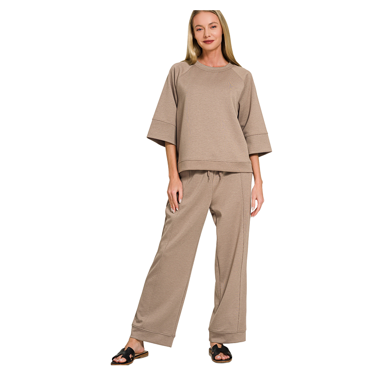 Zenana 3/4 Short Sleeve Scuba Pants Set - Coco Zenana