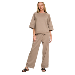 Zenana 3/4 Short Sleeve Scuba Pants Set - Coco Zenana