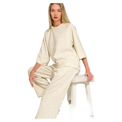 Zenana 3/4 Short Sleeve Scuba Pants Set - Vanilla Zenana