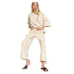 Zenana 3/4 Short Sleeve Scuba Pants Set - Vanilla Zenana
